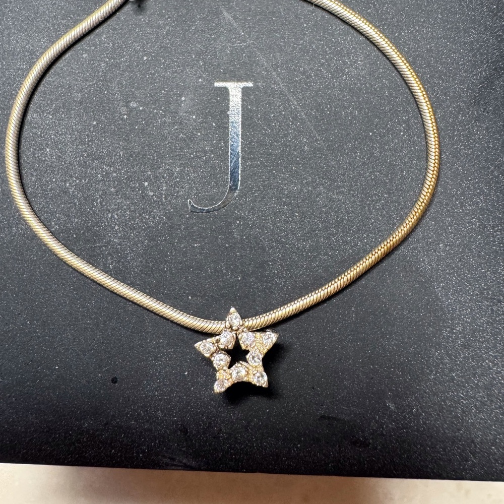 Vintage Sterling Silver Bracelet With Floating Diamond Star Charm